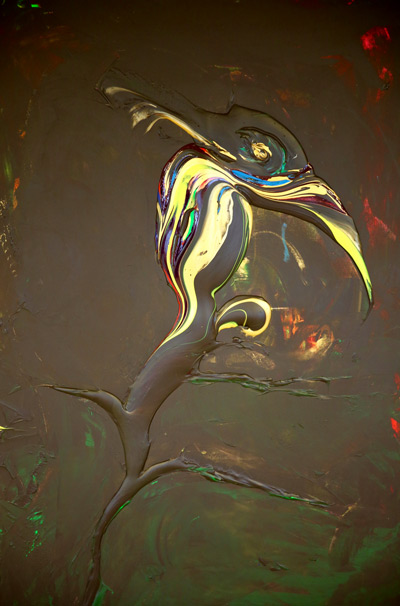 Fågeln som blev ett med trädet. Akryl på canvas, 150x100.