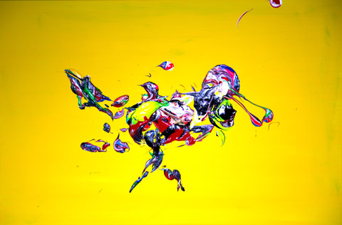 Melting toy under a yellow sky. Akryl på canvas 80x120.