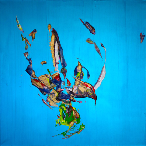 Rovfågelns förfall. Akryl på canvas 90x90.